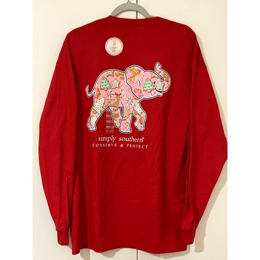 LOT 2 NWT Simply Southern Christmas Shirts Red long /Blue short sleeve Womens XL